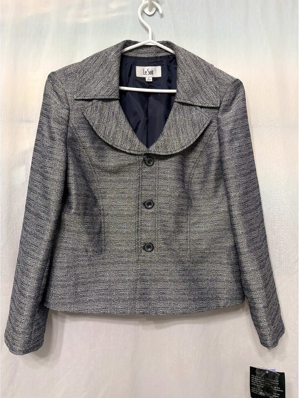 NWT Le Suit Tweed Blazer Navy Blue and White Size 18